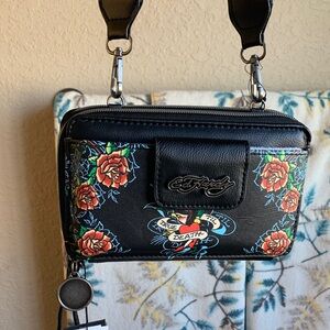 Ed Hardy Black and Red Tattoo-Inspired Flora Crossbody Bag